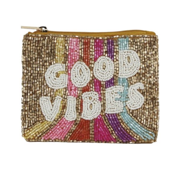 Handbags - "Good Vibes" Beaded Embellished Coin Purse